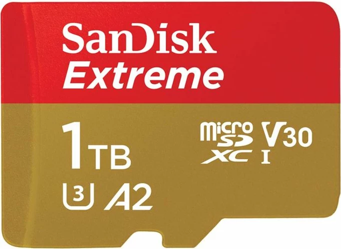 Kartelë memorje microSDXC SanDisk Extreme SDSQXAV-1T00-GN6MA 1 TB UHS-I A2 U3 V30, me adapter SD, e kuqe/ari