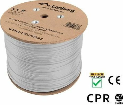 Kabllo rrjeti LAN Lanberg LCU6-1-CU-0305-S, Cat 6A U/FTP, 305 m, CU, LSZH, CPR, Fluke Passed, gri