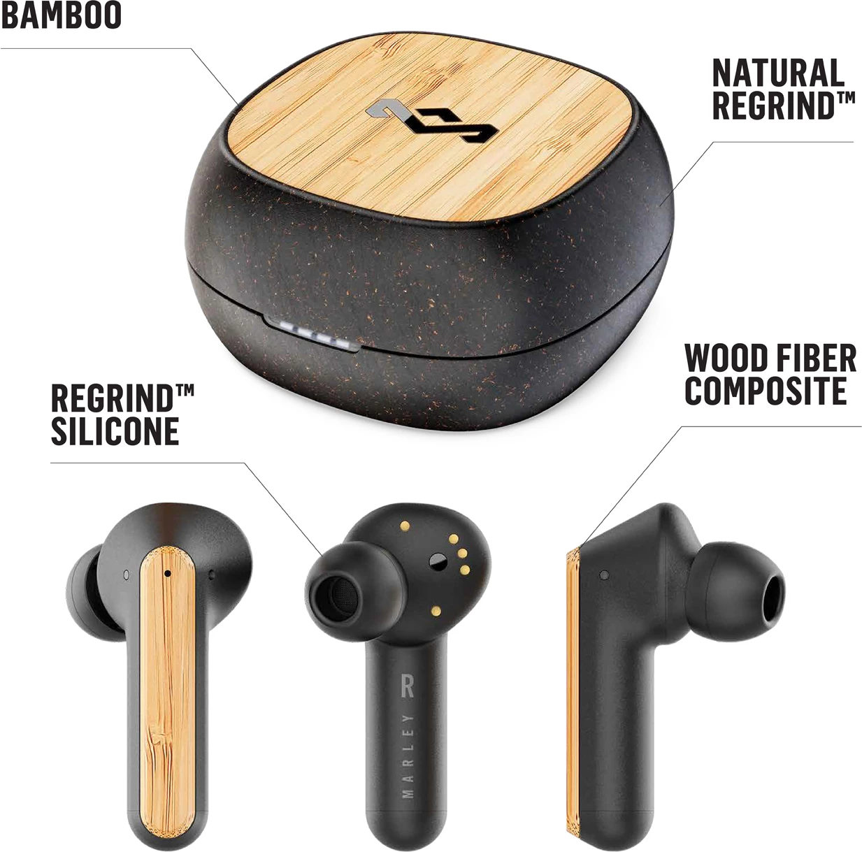 Kufje House of Marley Redemption ANC, True Wireless Bluetooth, 20h me kuti karikimi, USB-C, të zeza