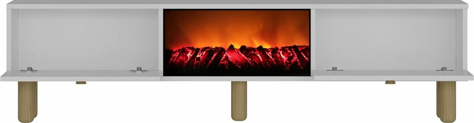 Komodë TV Skye Decor, Polen Bohem me oxhak dekorativ, e bardhë