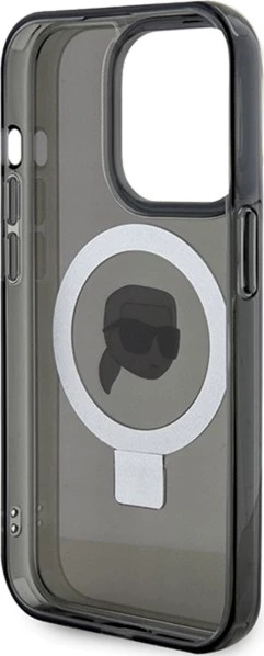 Mbështjellës Karl Lagerfeld KLHMP15LHMRSKHK për iPhone 15 Pro 6.1", hardcase, me unazë MagSafe, zi