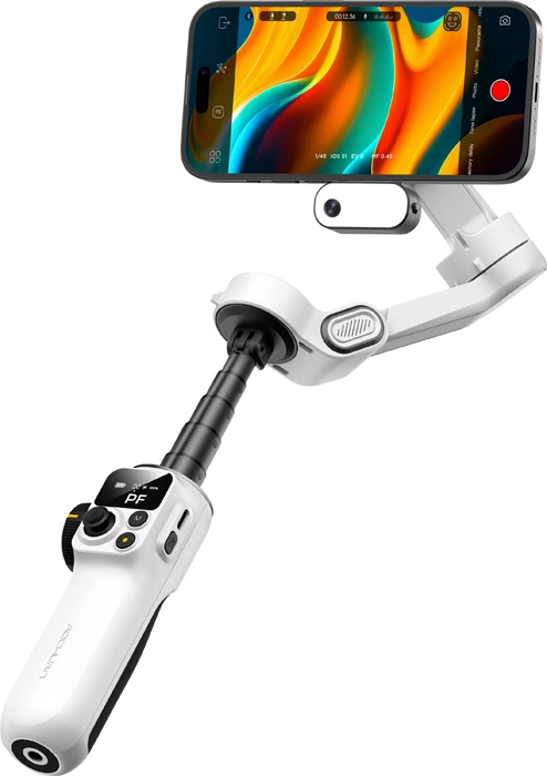 Gimbal 3-aksësh për celular AOCHUAN P2 me modul AI, MagSafe, ekran OLED, set me tripod e çantë, i bardhë