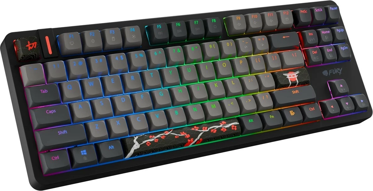 Tastierë gaming Fury Kanabo K6, TKL 80%, US QWERTY, USB-C, RGB, switcha magnetik Gateron Magnetic Orange, zi-gri