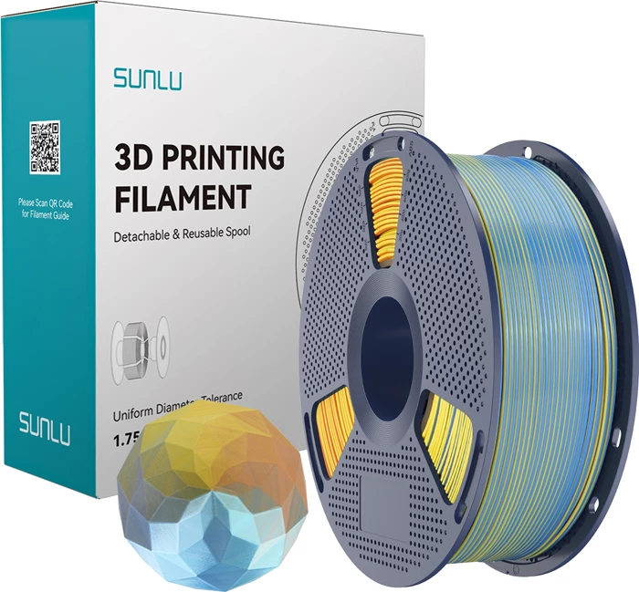 Filament për printim 3D Sunlu PLA+ Silk FC Blu Pur 1.75 mm, blue-purple-orange-yellow