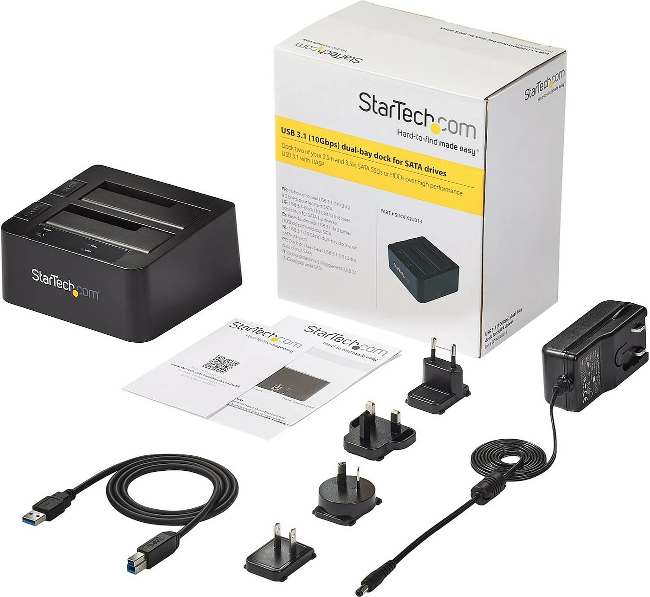 Stacion docking StarTech Dual-Bay USB 3.2 Gen 2 për SATA SSD/HDD 2.5/3.5, 10Gbps, i zi