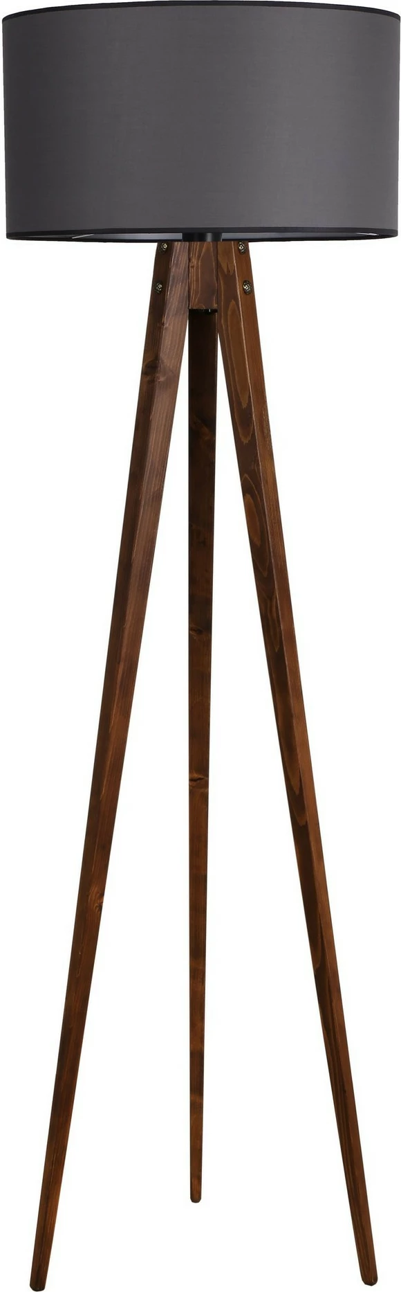 Llambë dyshemeje Opviq tripod, trup druri, abazhuri cilindrik, ngjyrë arre dhe gri e errët