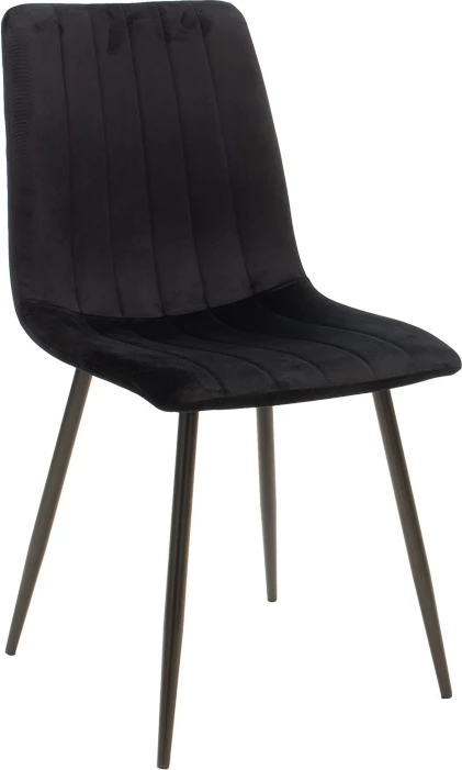 Set 4 karriga Noor, kadife e zezë, këmbë metalike të zeza, 44x53x86cm