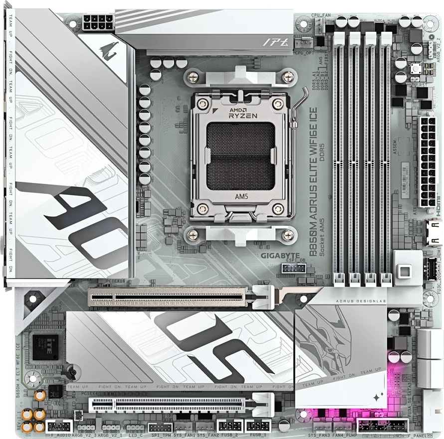 Pllakë amë GIGABYTE B850M AORUS ELITE WIFI6E ICE, AM5, mATX, 4xDDR5, Wi‑Fi 6E, e bardhë