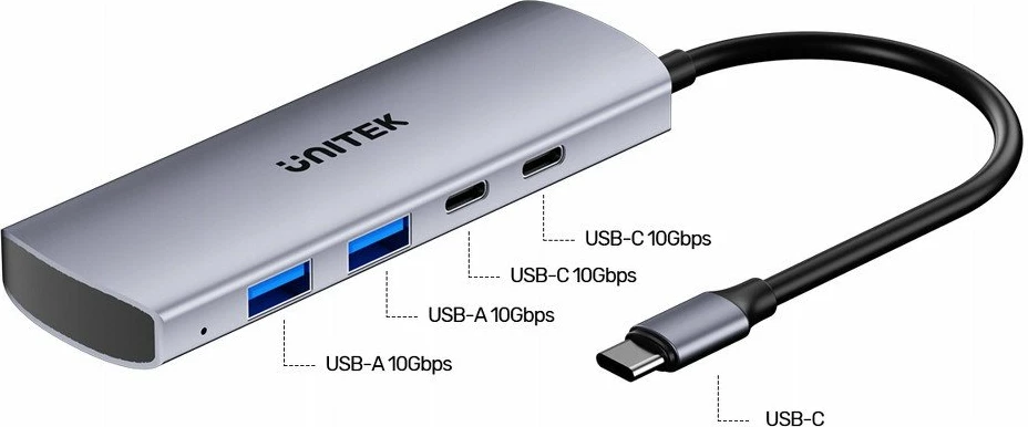 Hub USB-C Unitek H1112DGY01 4-në-1 10 Gbps (2x USB-A, 2x USB-C), argjendtë