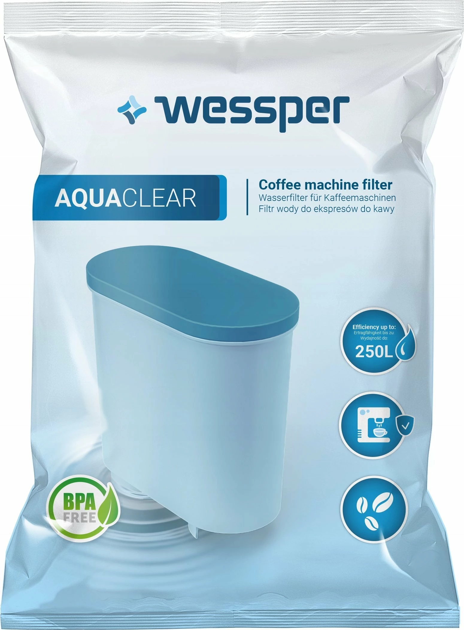 Filter uji për aparat kafeje Wessper AquaClear WES040 250L, blu