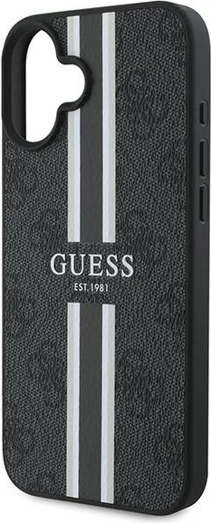 Mbështjellës Guess 4G Printed Stripes MagSafe për iPhone 16 Plus, i zi