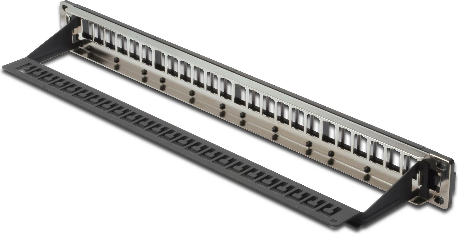 Patch panel modular Digitus 1U, 24 porte, për keystone, Cat5e/Cat6/Cat6a, i zi