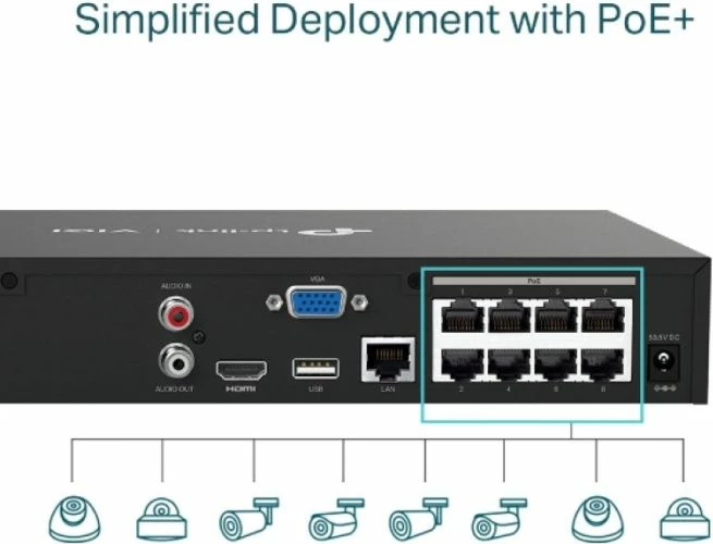 Regjistrues video rrjeti (NVR) TP-LINK VIGI NVR1008H-8P, 8-kanal, PoE+, 4K HDMI, deri 10TB, i zi