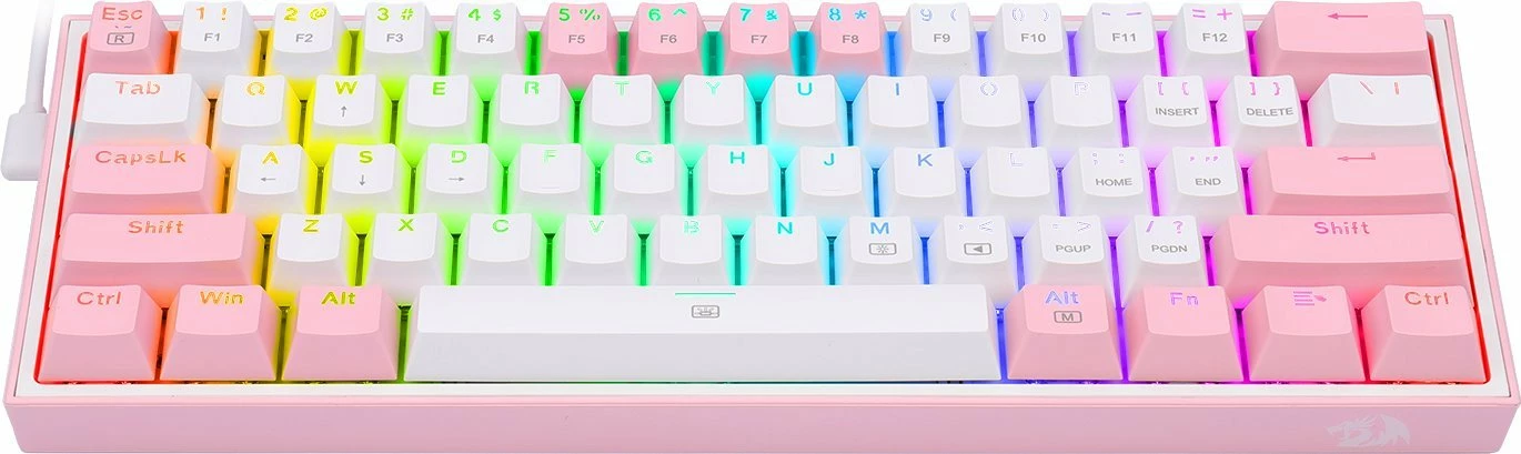 Tastierë mekanike gaming Redragon K617 Fizz 60% (61 tasta) RGB, lidhje me kabllo USB-C, US layout, rozë
