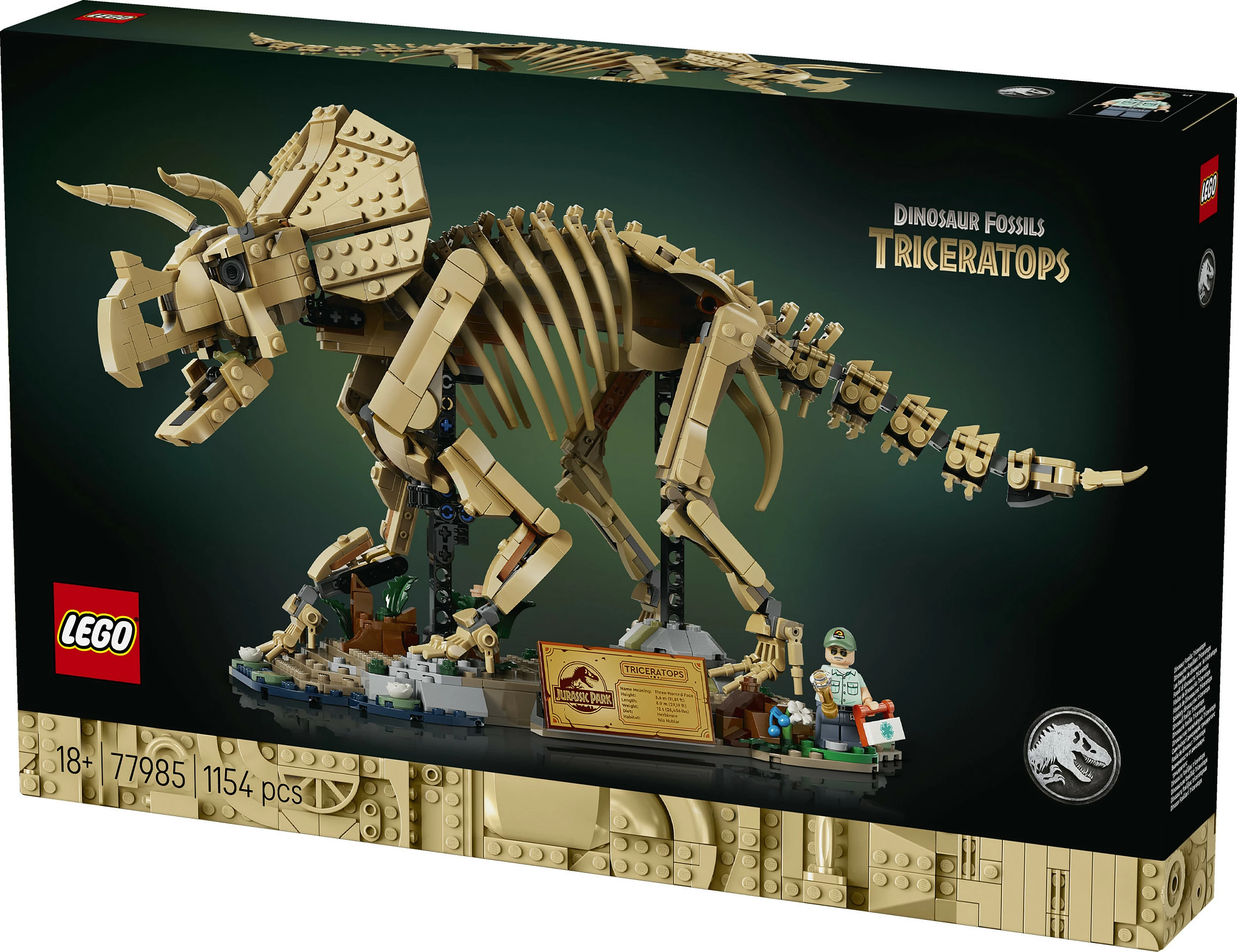 Set ndërtimi LEGO 77985 Dinosaur Fossil Triceratops, 1154 copë, 18+, multikolor