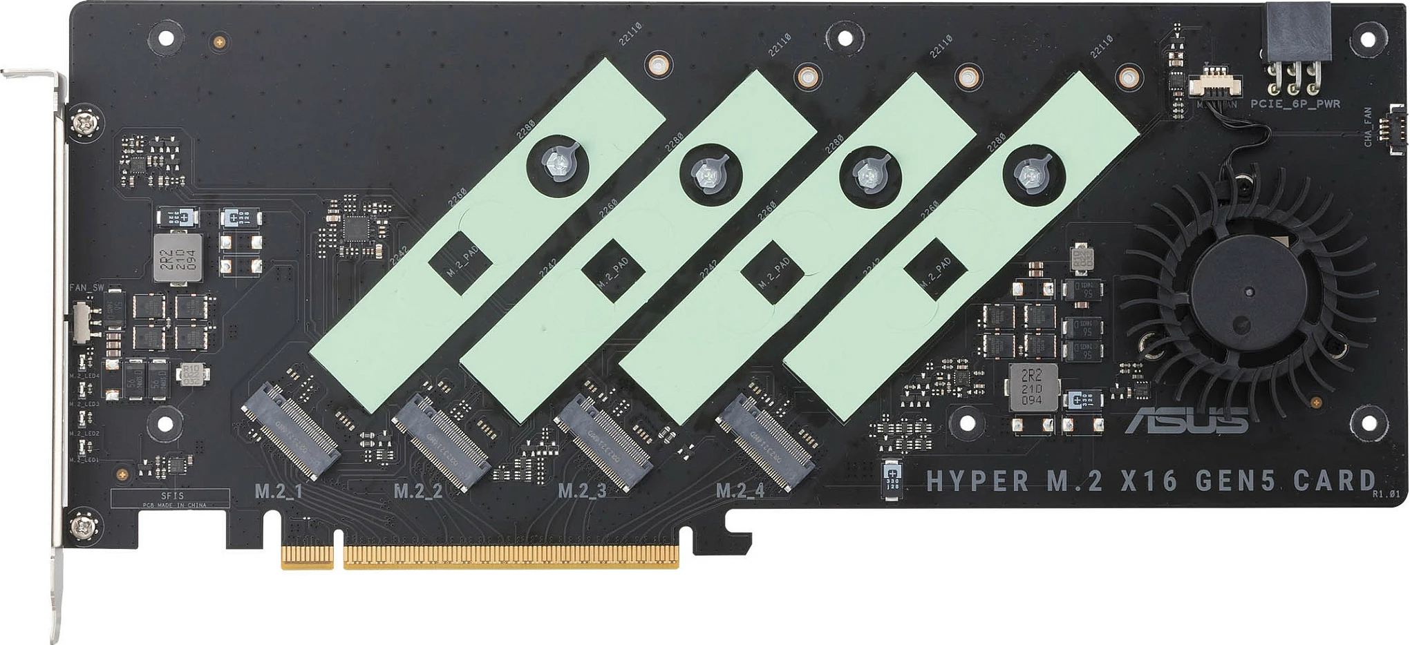 Kartë zgjerimi PCIe ASUS Hyper M.2 x16 Gen5 Card, PCIe 5.0, 4x M.2 NVMe, ftohje aktive, e zezë
