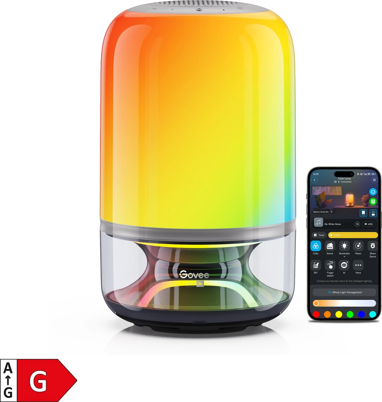 Lampë tavoline Govee Table Lamp 2 Pro x Sound by JBL, RGB, me bateri 5200 mAh