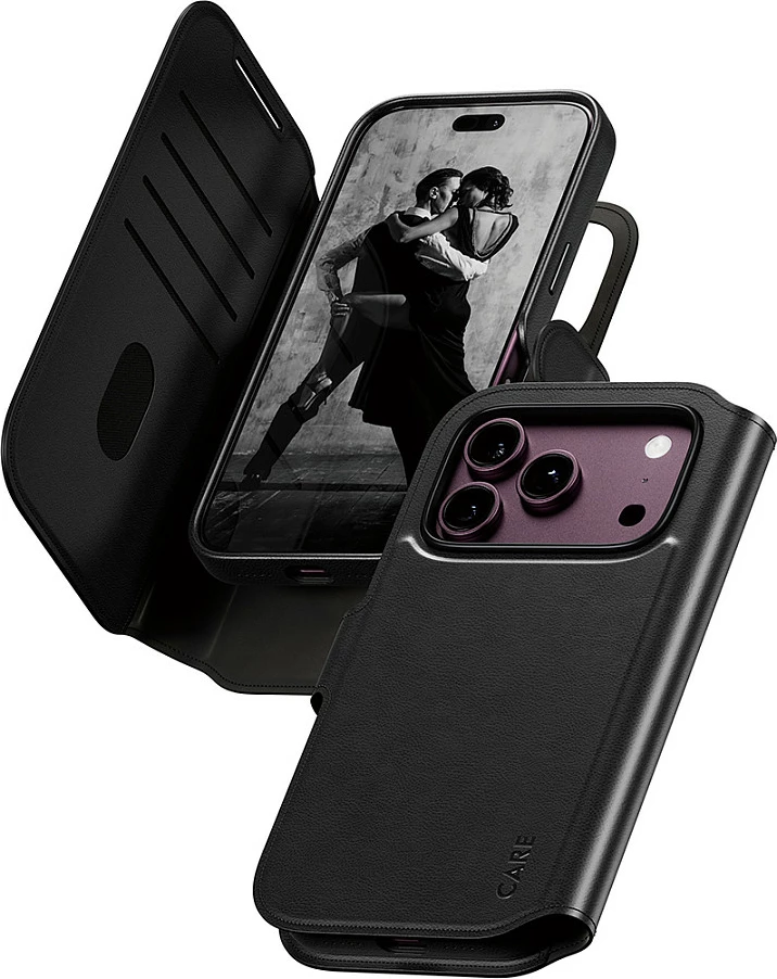 Mbështjellës me portofol PanzerGlass CARE Tango 2-in-1, MagSafe, për iPhone 18 Pro / 17 Pro, i zi