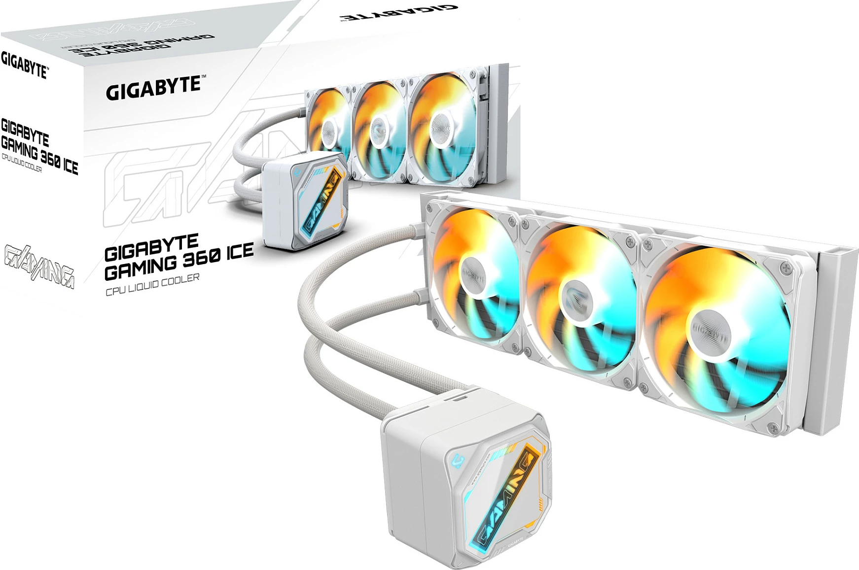 Ftohës CPU me ujë AiO Gigabyte Gaming 360 ICE, radiator 360mm, 3x120mm RGB, TDP 300W, i bardhë