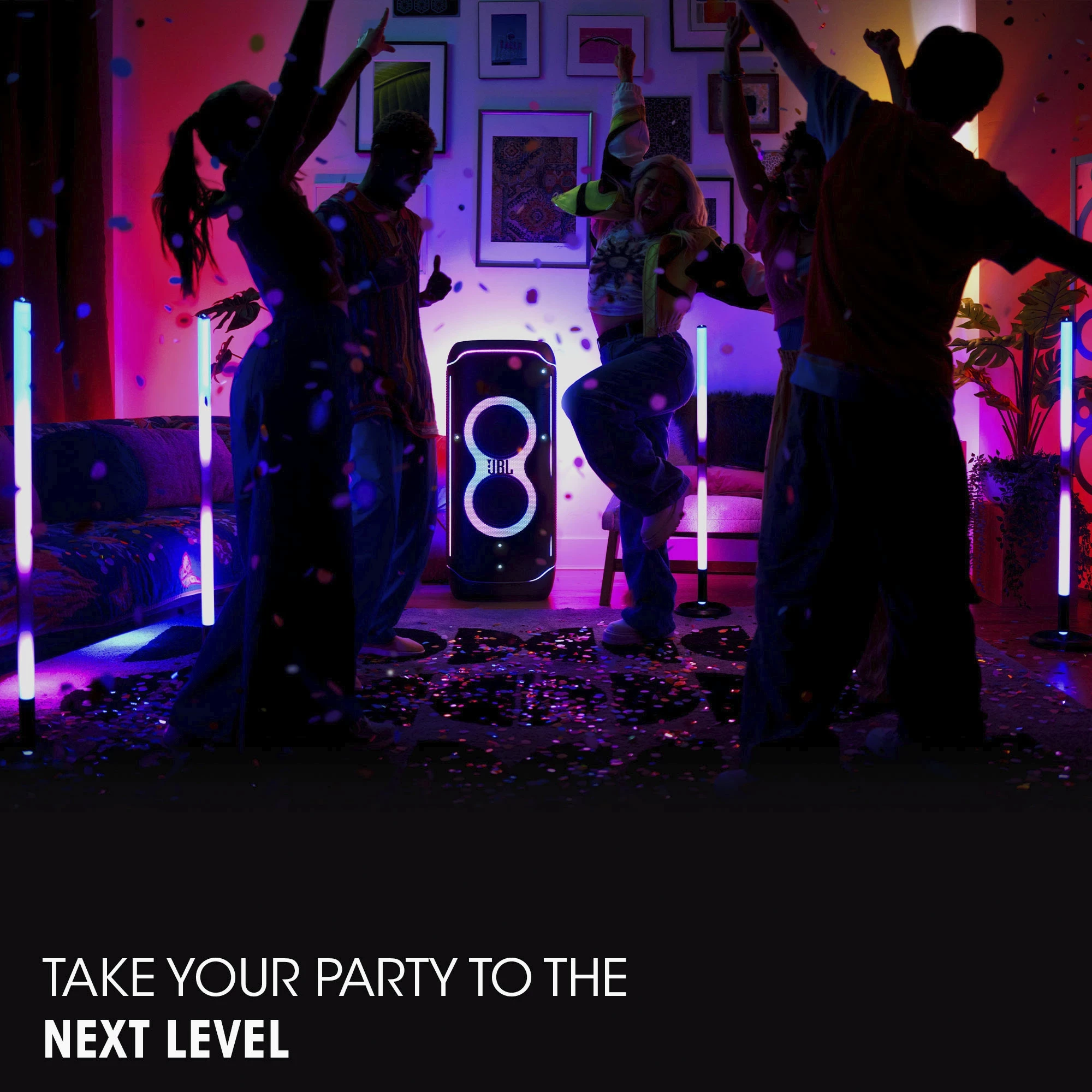 Dritë LED JBL PartyLight Stick, 360°, bateri 2500mAh, IPX4, e verdhë/rozë