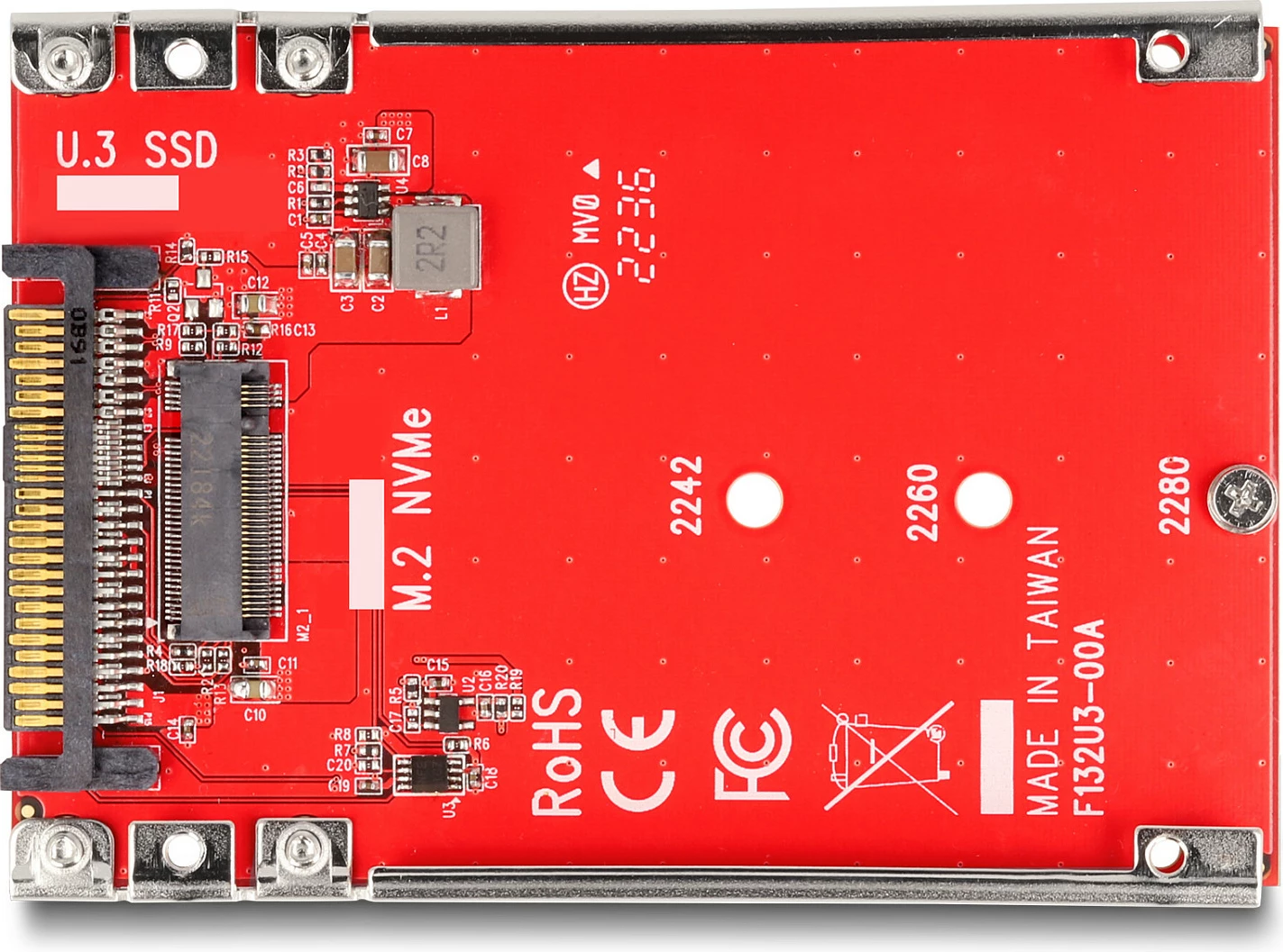 Adapter DeLOCK U.3 (SFF-8639) në M.2 NVMe Key M, PCIe 4.0, 7 mm, i kuq