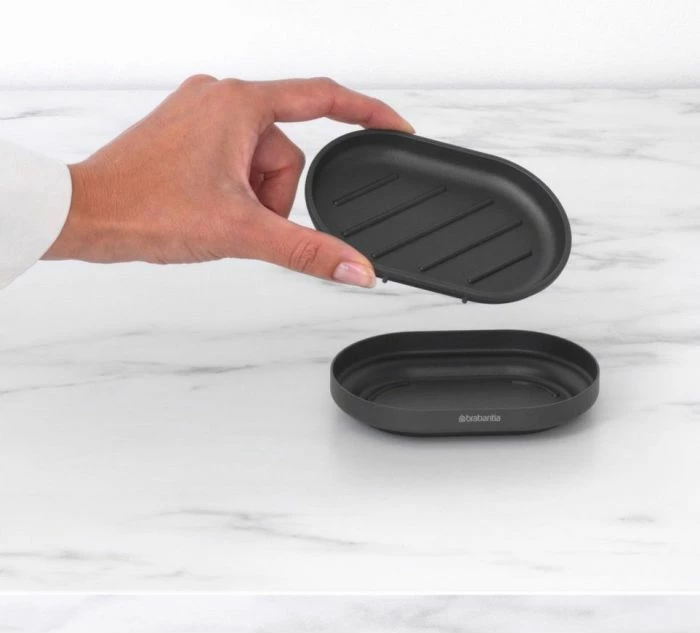 mbajtëse sapuni BRABANTIA MINDSET 303326, me kullim uji, bazë antirrëshqitëse, veshje minerale, gri