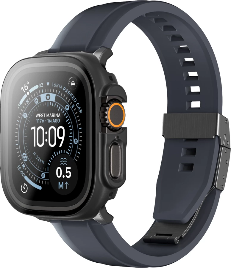 Mbrojtës xhami me kasë për smartwatch, AmazingThing Radix FullGuard, Apple Watch Ultra 3 49mm, xham 9H, kompatibil me karikim wireless, e zezë
