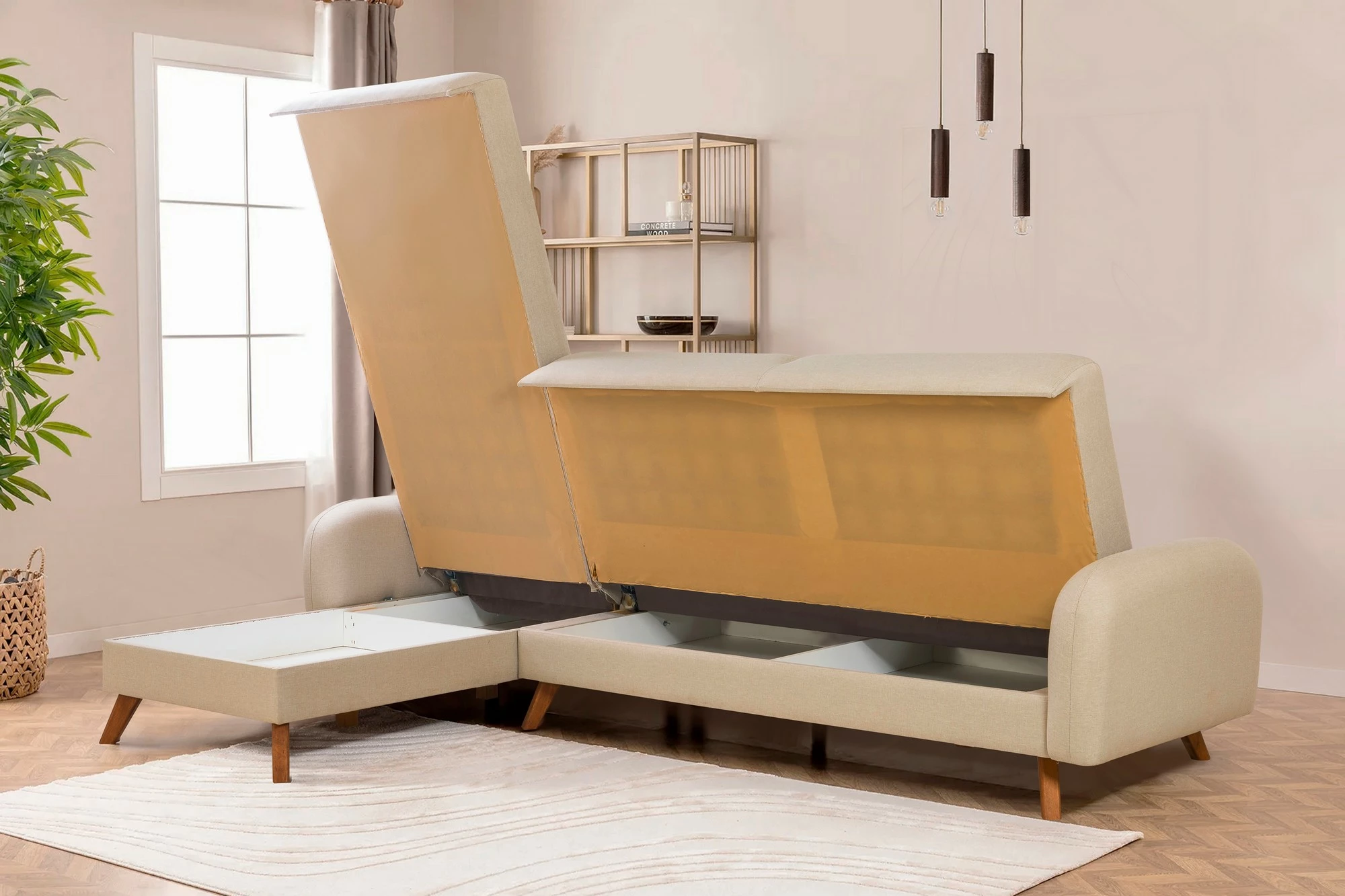 Kënd-sofë krevati Hera 2, ngjyrë krem, Atelier del Sofa