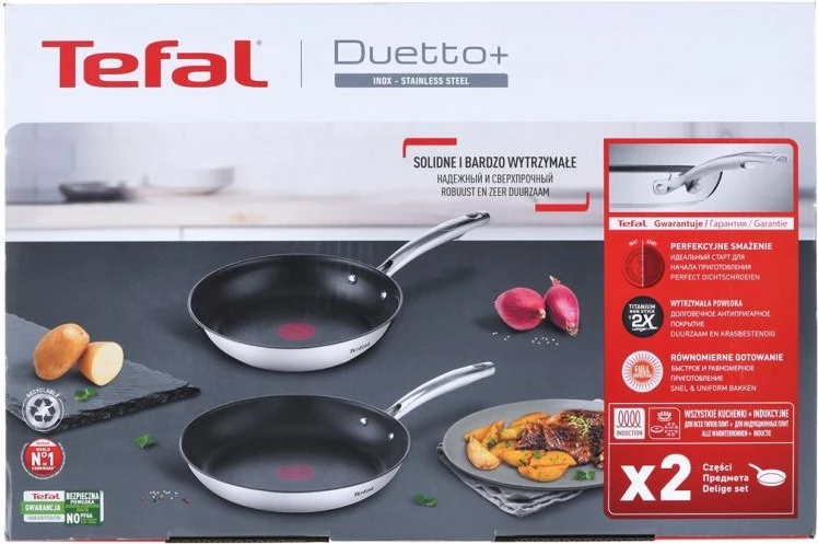 Tiganë Tefal Duetto+ G732S255, inox/zeza, set 2 copë (24/28 cm)