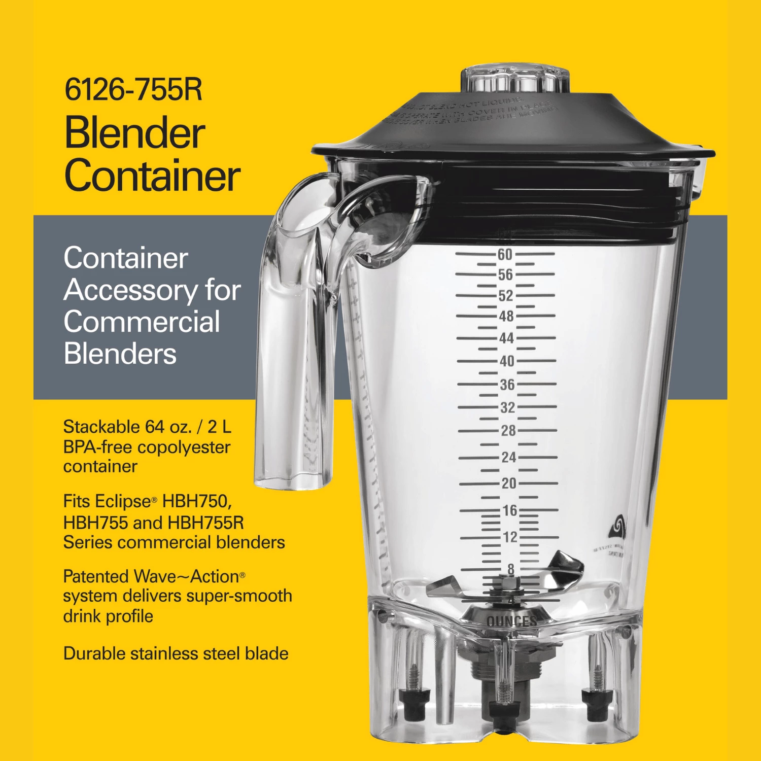 Enë blenderi Hamilton Beach Commercial Eclipse 6126-755R 2 L copoliester, për HBH750/HBH755/HBH755R