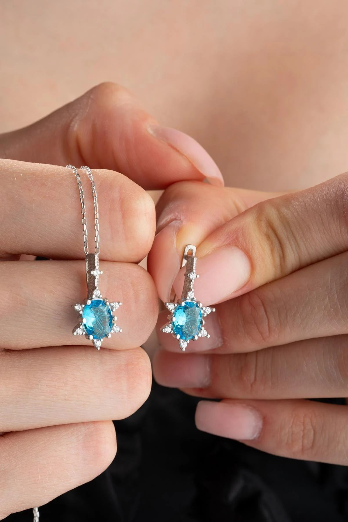 Set varëse dhe vathë argjendi, ngjyrë silver dhe kaltër deti, Jumeon, NRZ999197