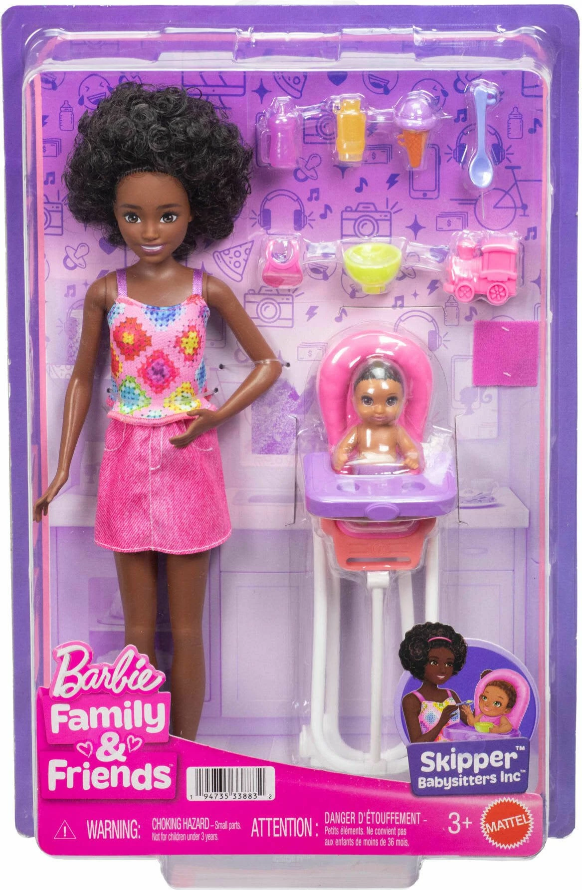 Set kukullash Mattel Barbie Skipper Babysitters Club JJB45, me bebë dhe karrige ushqimi, set 2 kukulla