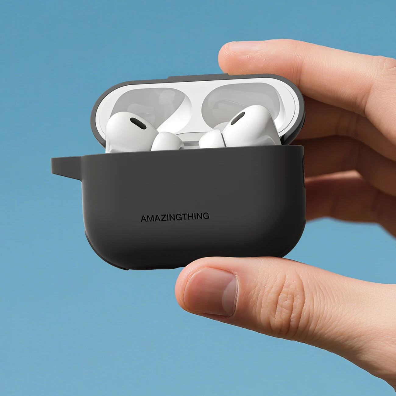Mbështjellës AmazingThing Omni Case Titan për Apple AirPods Pro 3, silikon, me karabinë, kompatibil me karikim wireless, i zi