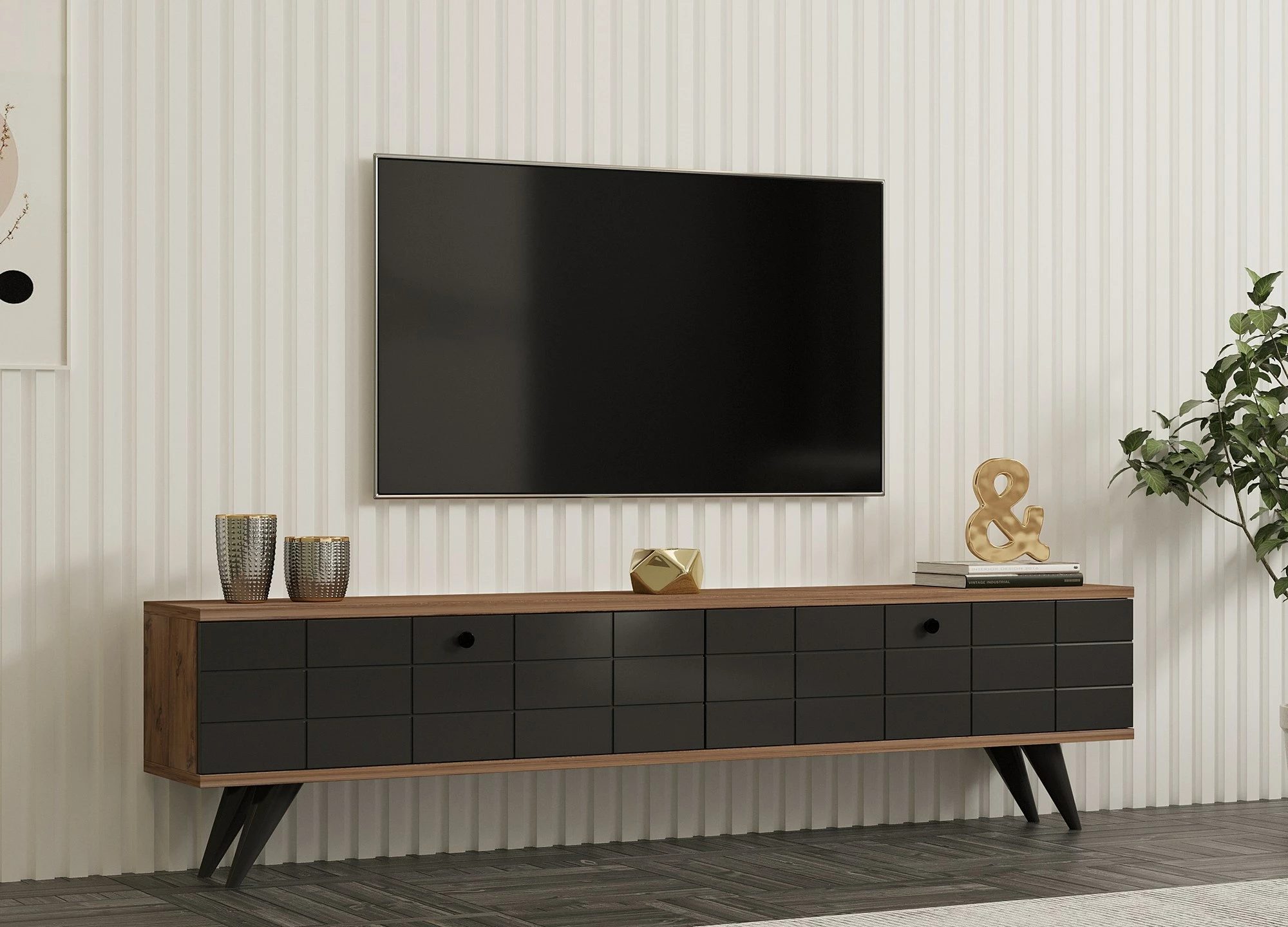 Komodë për TV Hanah Home, Alberi, ngjyrë Atlantic Pine dhe Antracite