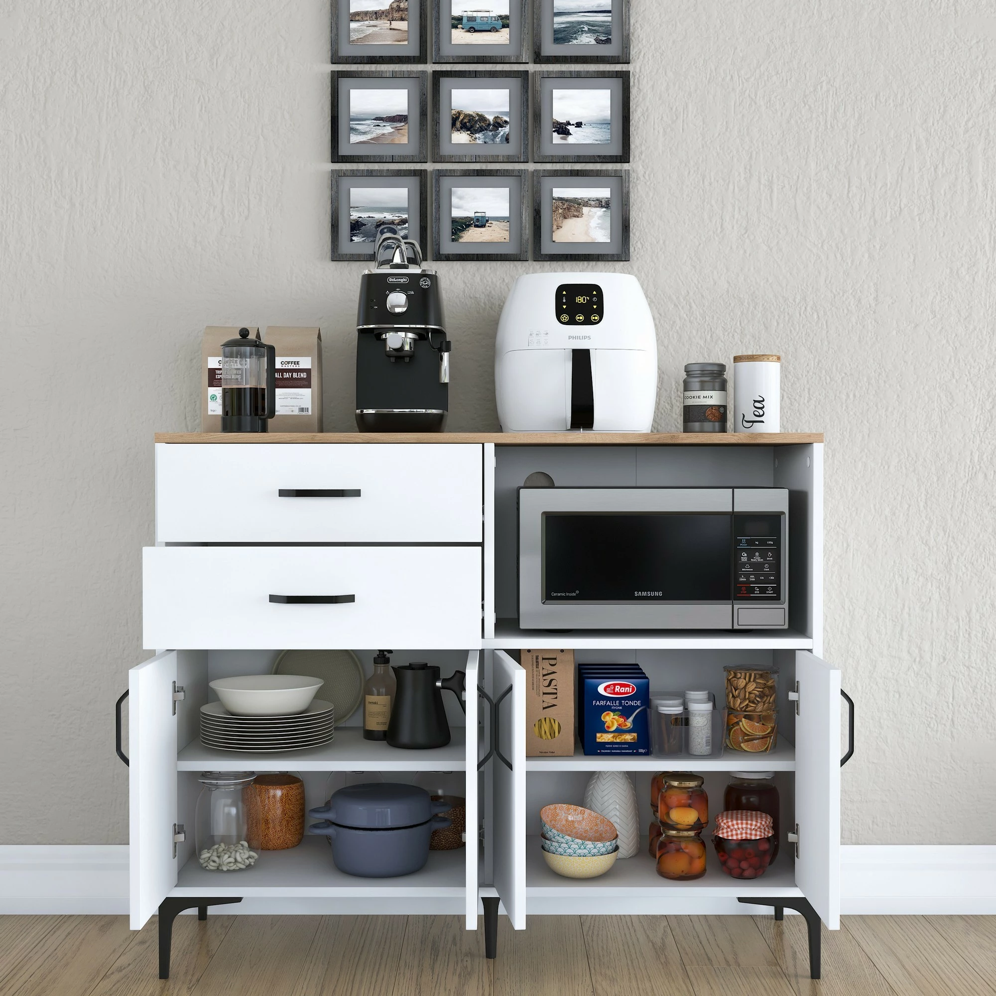 Dollap multifunksional Hanah Home, JE166 - 3283, ngjyrë e bardhë dhe arre