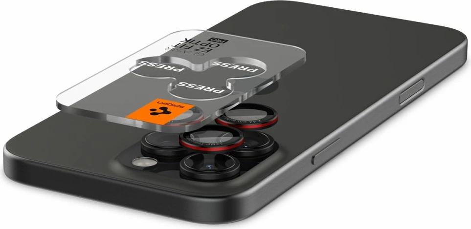Mbrojtës xhami i temperuar për lente kamere Spigen Optik Pro L-Series Glas.tR EZ Fit për iPhone 14 Pro/Pro Max, 15 Pro/Pro Max, 16 Pro/Pro Max, 17 Pro/Pro Max, 9H, 2-pack, i zi me skaj të kuq