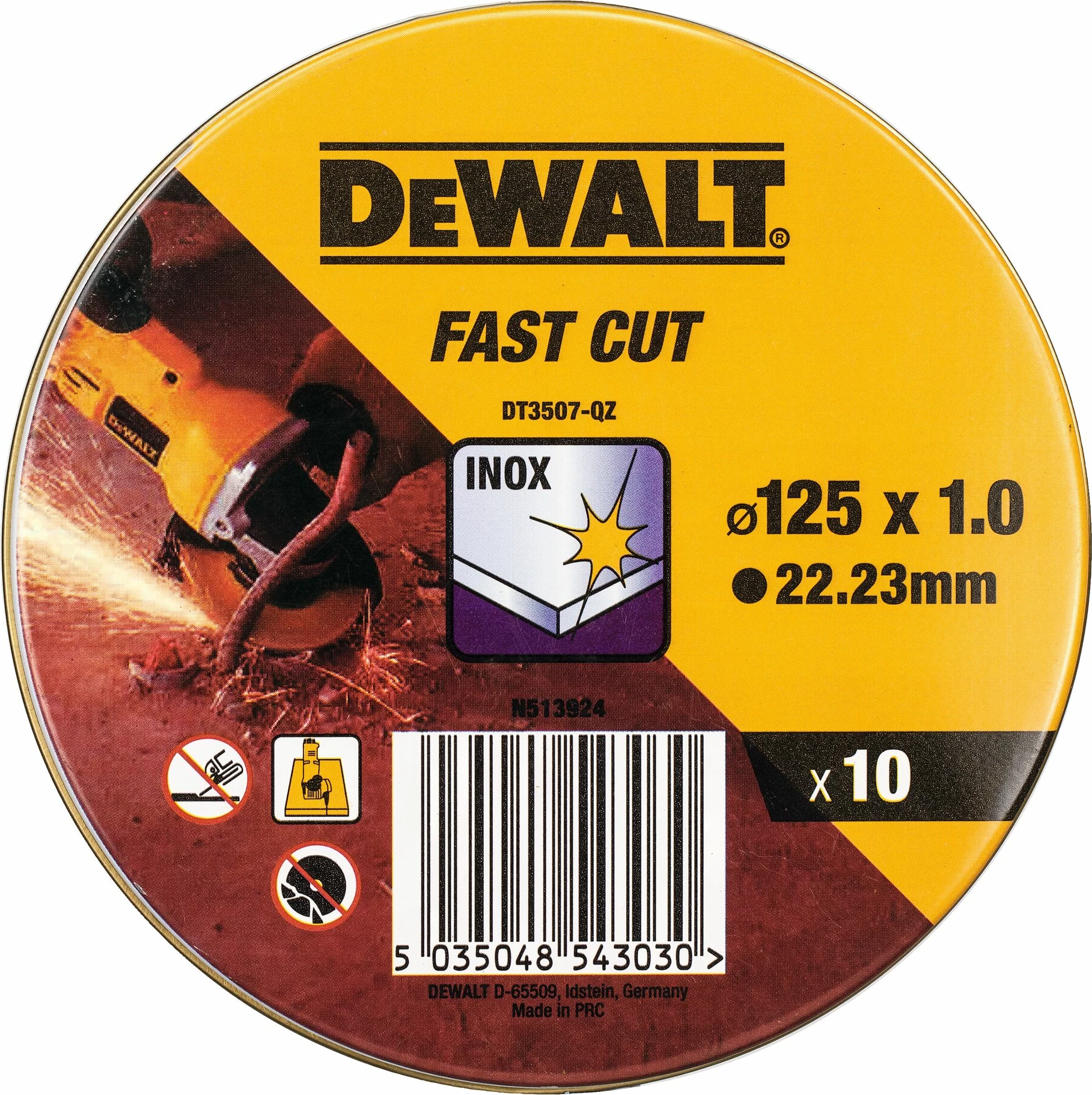 Disk prerës Dewalt DT3507 125mm (1.0mm, 22.23mm) për inox, paketë 10 copë
