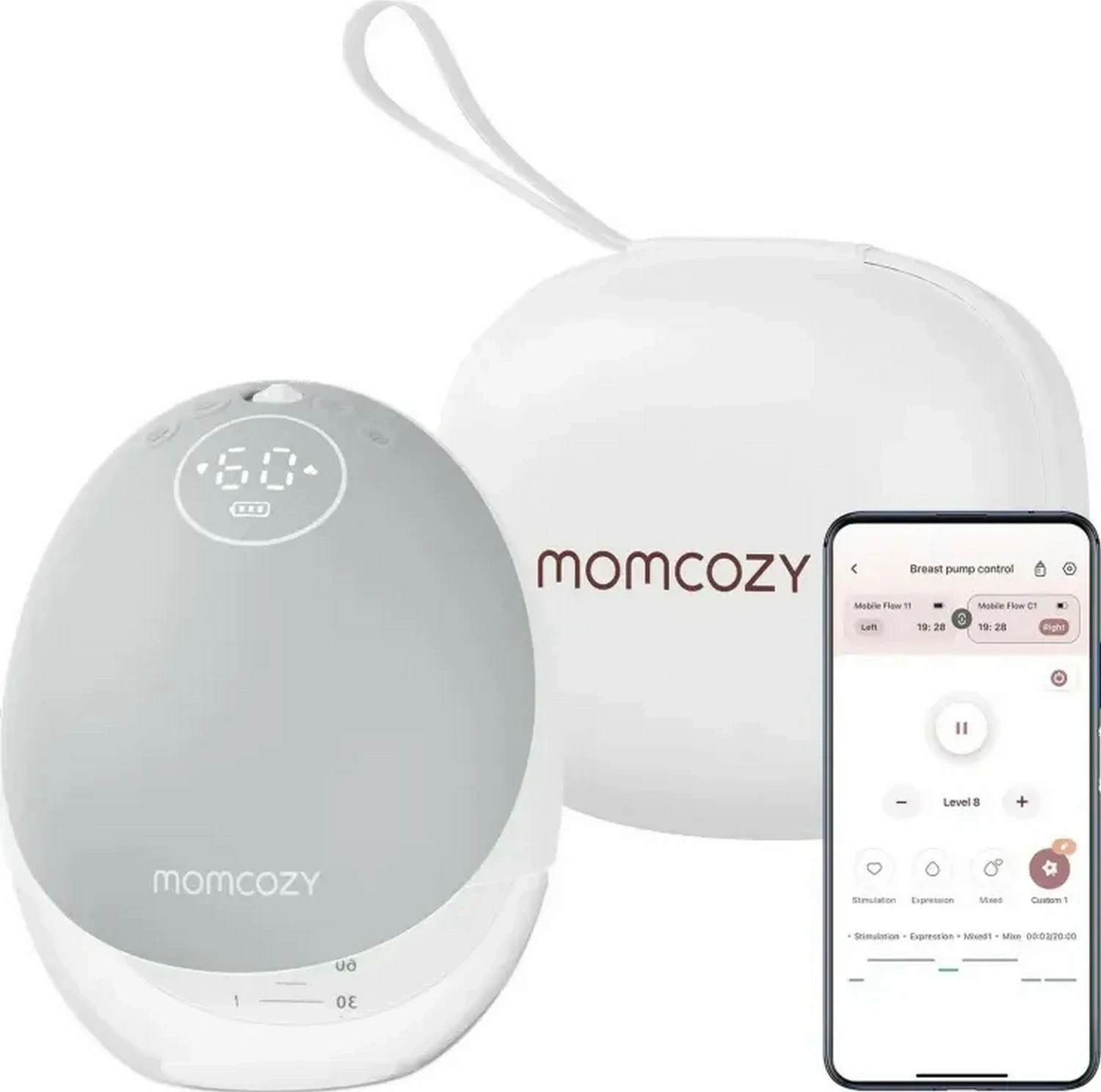 Pompë gjiri Momcozy M9, pa kabllo, single, 60 nivele vakumi, 120ml, gri