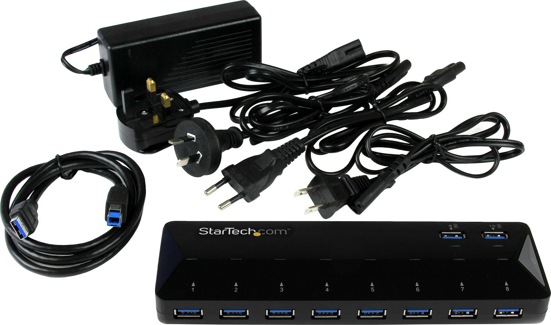 USB hub StarTech ST103008U2C, 10 porta USB 3.2 Gen 1 5Gbps, 2x1.5A karikim/sync, i zi