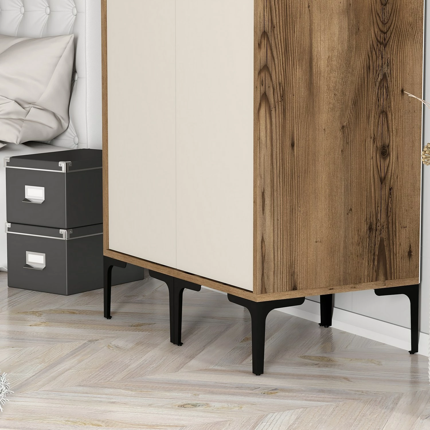 Dollap për dhomë gjumi, ngjyrë arre dhe krem, Skye Decor, Kumsal SS