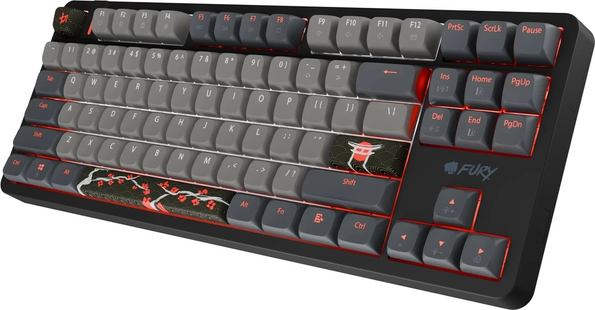Tastierë gaming Fury Kanabo K6, TKL 80%, US QWERTY, USB-C, RGB, switcha magnetik Gateron Magnetic Orange, zi-gri