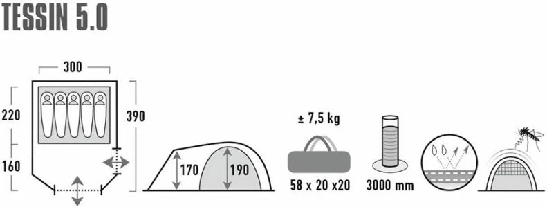 Çadra High Peak Tessin 5, gri e lehtë 10228