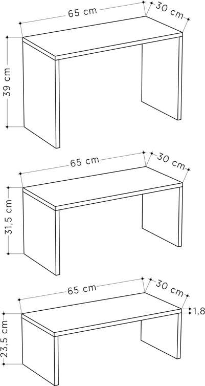 Set tavolinash kafeje Kantar, 3 copë, ngjyrë antracit-moka, 65x30x39cm