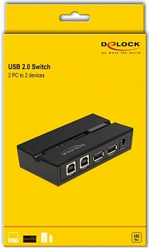 USB Switch DeLOCK 11492, 2x USB 2.0 pajisje për 2 PC, 0.48 Gbit/s, i zi