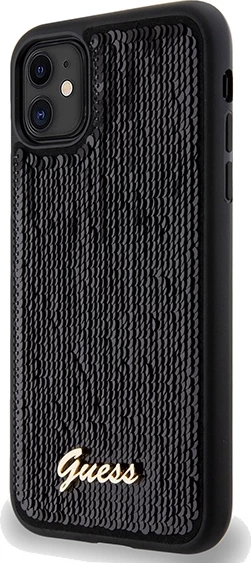 Mbështjellës Guess Sequin Script Metal për iPhone 11/XR, i zi