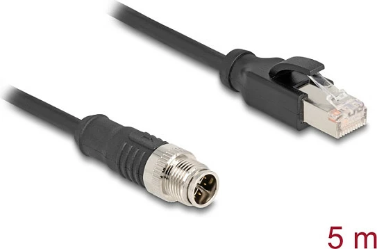 Kabllo rrjeti DeLOCK M12 X-coded 8-pin në RJ45, Cat5e, 5 m, e zezë