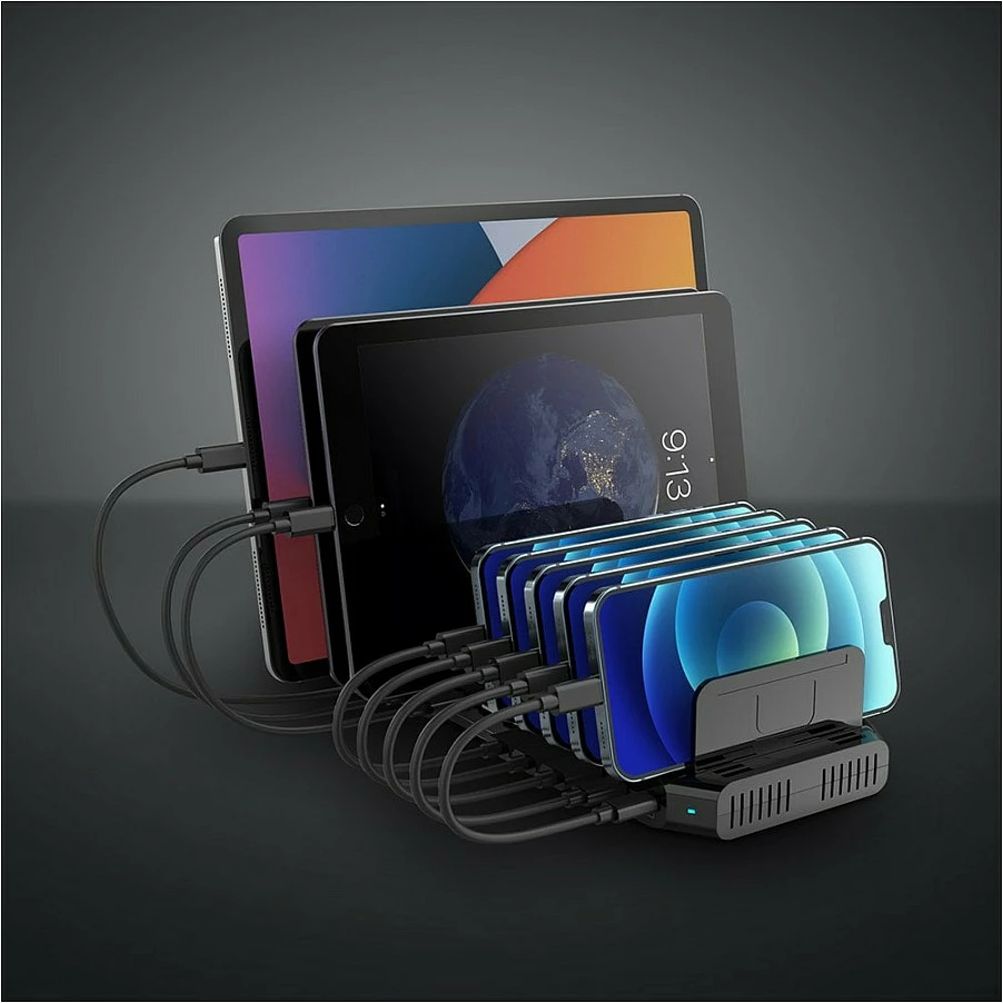 Stacion karikimi USB LINDY 10-Port, 120W, 2x USB-C 3A + 8x USB-A 2.4A, i zi