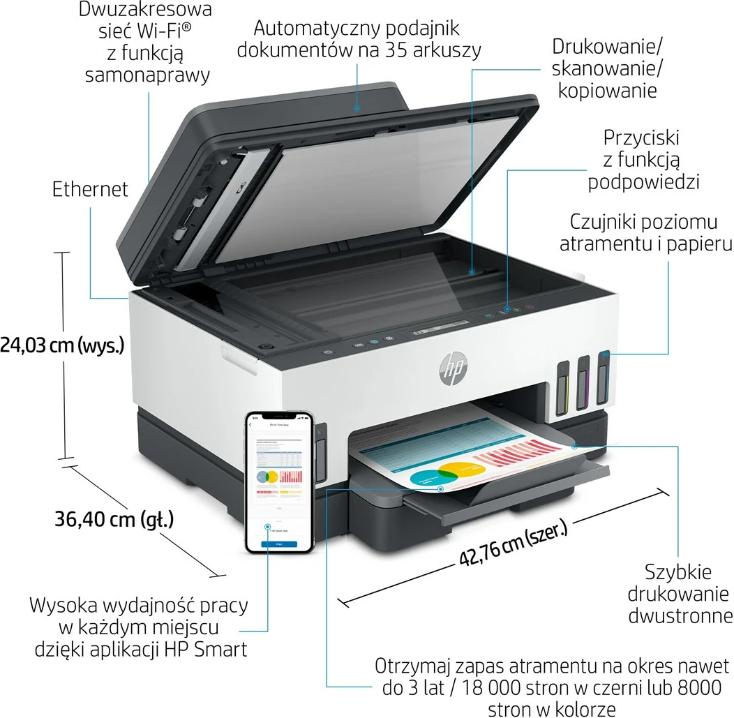 Printer inkjet HP Smart Tank 750, 4800 x 1200 DPI, i bardhë / zi