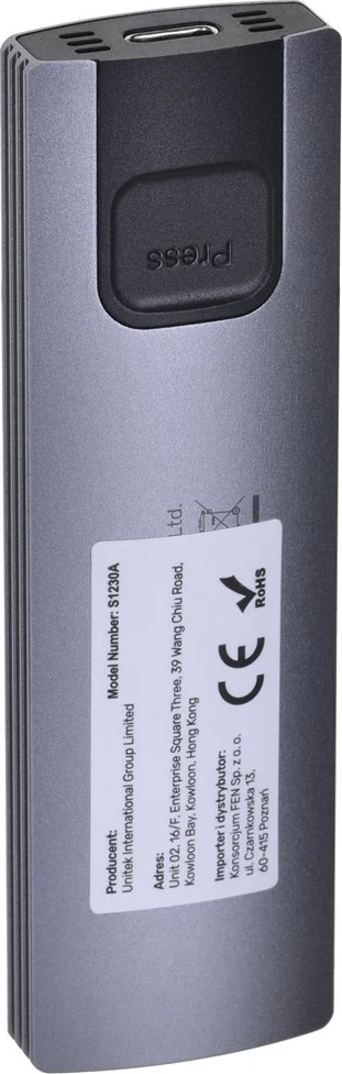 Kasë UNITEK M.2, USB 3.2 Gen2 Type-C, NVME/SATA SSD, Gri