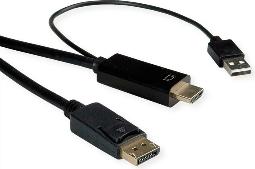 Kabllo ROLINE HDMI + USB në DisplayPort DP 1.2, 1m, 4K 60Hz, e zezë (10 copë)
